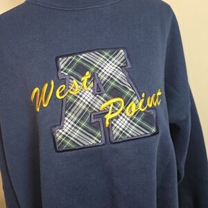 Vtg 90s West Point Sweatshirt Benchmark USA Made Plaid Appliqué "A" Navy Crewnec